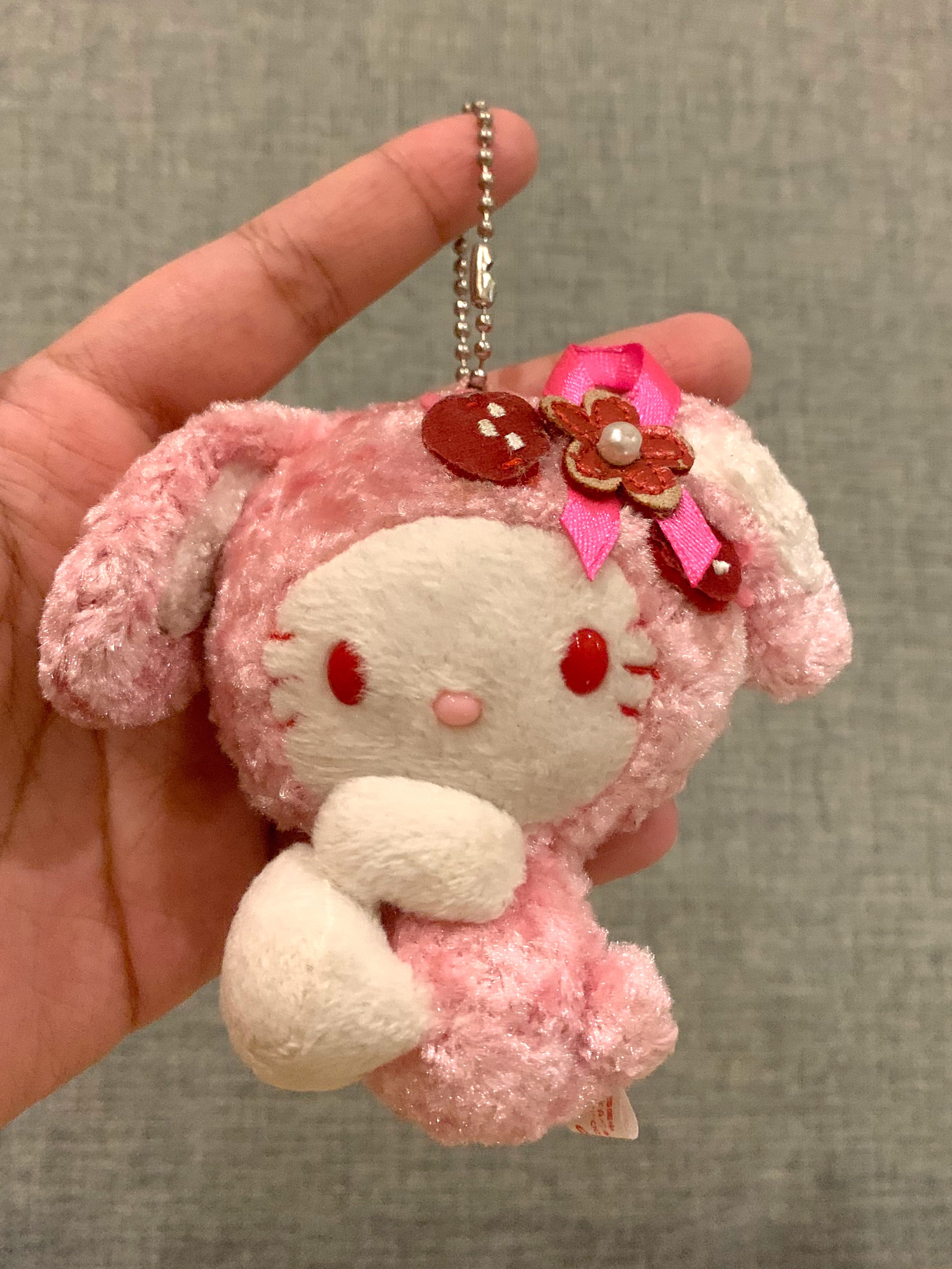 Hello Kitty Pink Floppy Bunny Ears Mascot with Chain, Hobbies & Toys ...