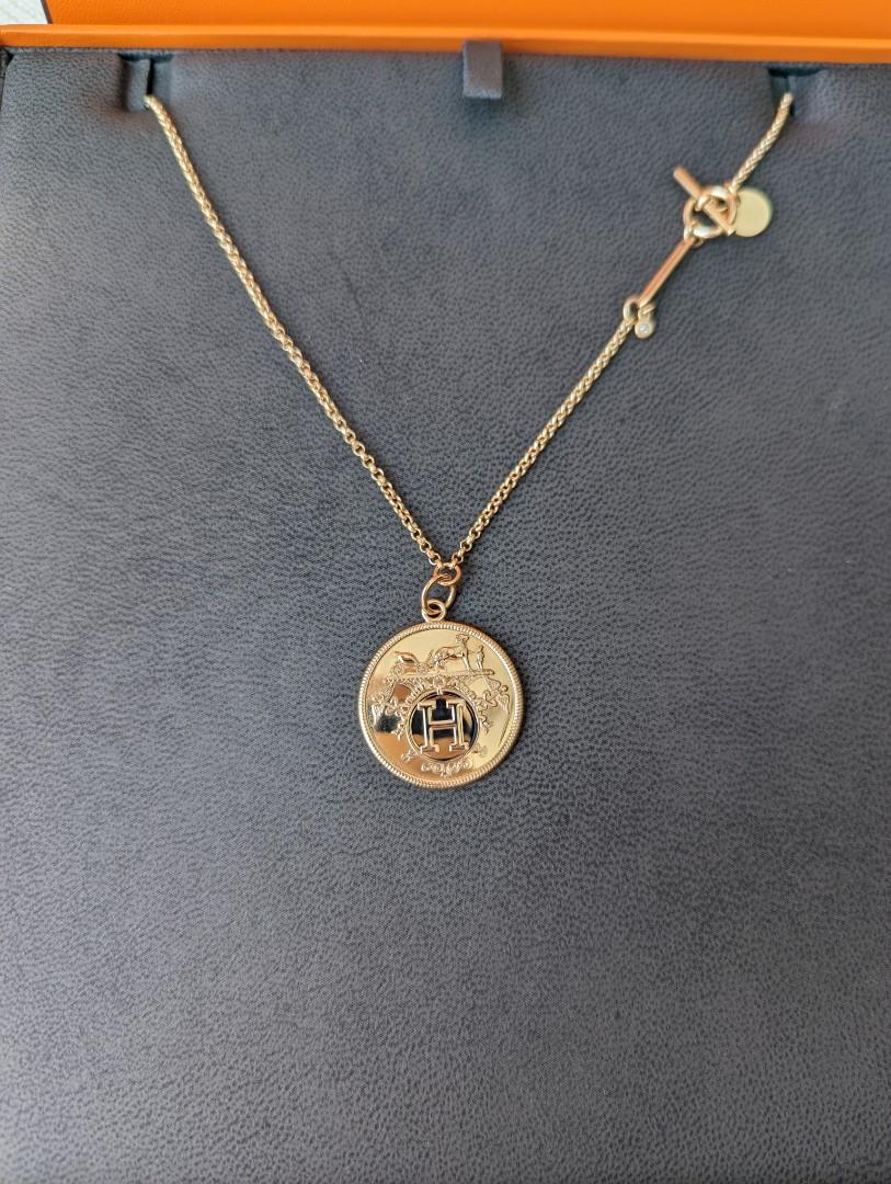 Hermes Ex Libris 18k rose gold necklace, medium model, Women's Fashion
