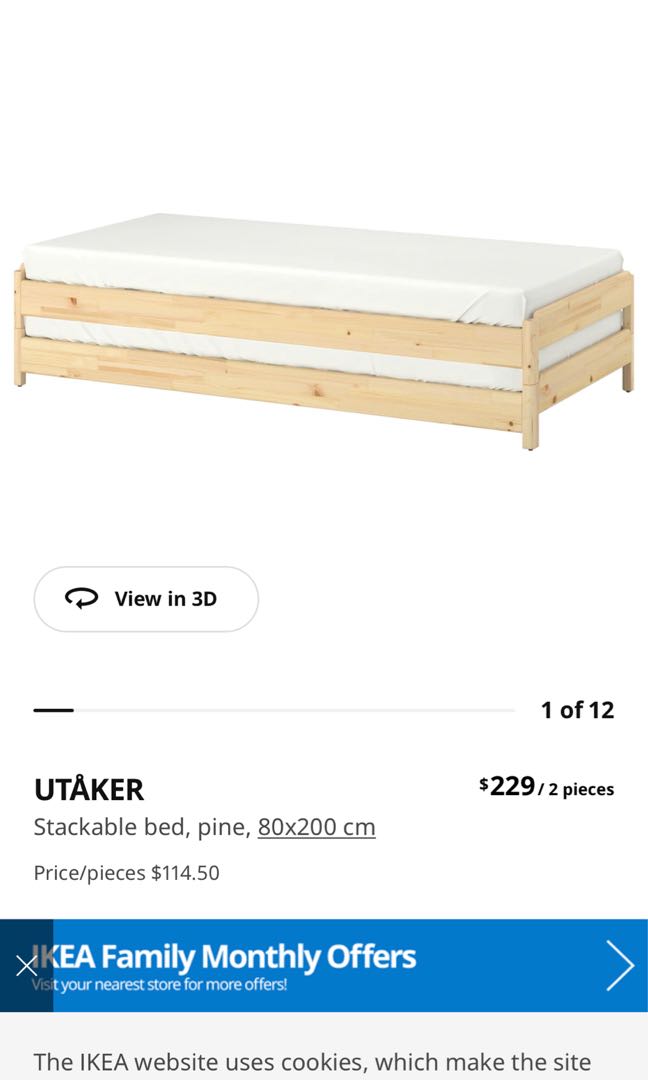 Ikea Stackable beds x2 Single size, Furniture & Home Living