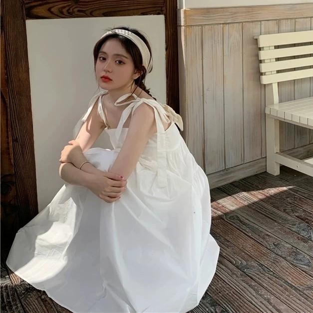 [INSTOCKS] Ribbon Tie Straps Basic Tiered Maxi Dress, Women's Fashion