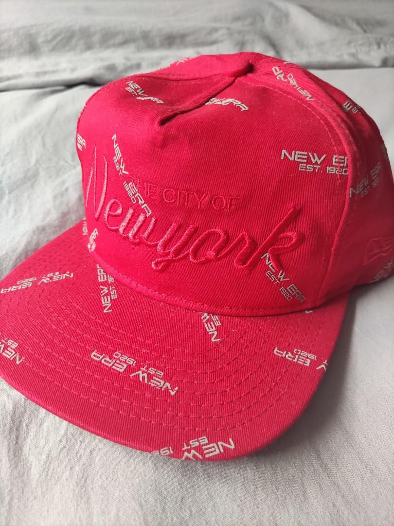New Era City of New York Script All Over Pattern Red Golfer 9Fifty Snapback Cap Men s Fashion Watches Accessories Caps Hats on Carousell