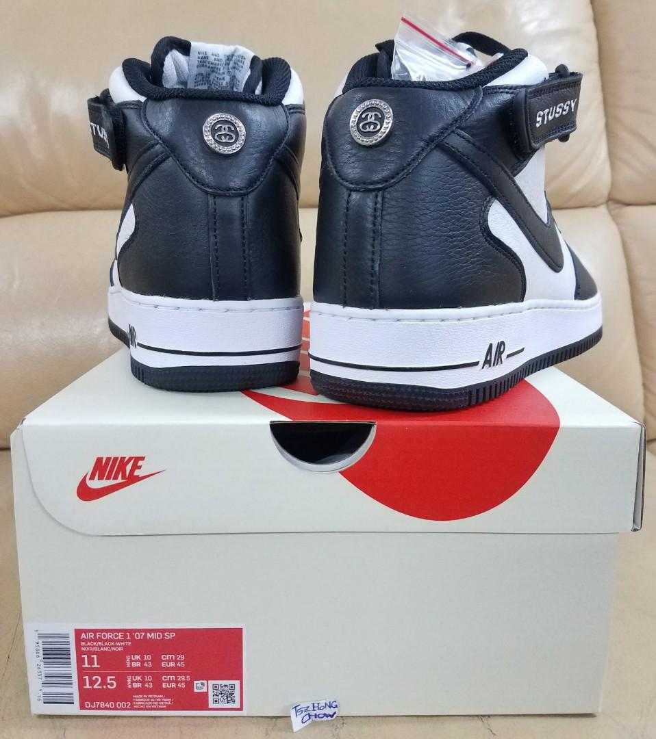 Nike Air Force 1 Mid (Stussy/Light Bone Black/白黑/灰黑) us11, 男