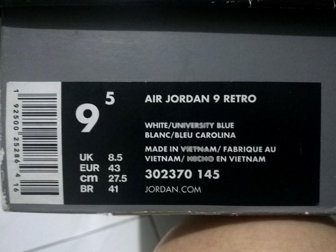 NIKE AIR JORDAN 9 RETRO ORIGINAL UK. 43