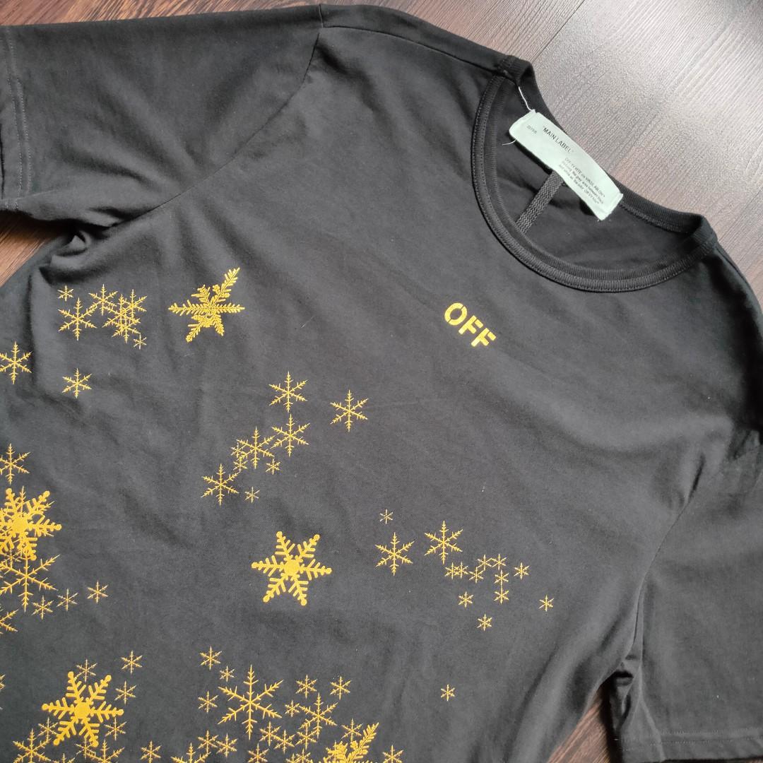 OFF WHITE GOLD SNOWFLAKE SHIRT Black Tees Men s Fashion Tops