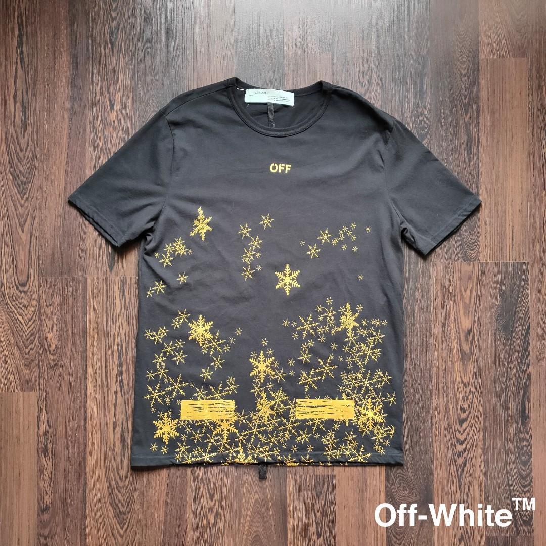 OFF WHITE GOLD SNOWFLAKE SHIRT Black Tees Men s Fashion Tops