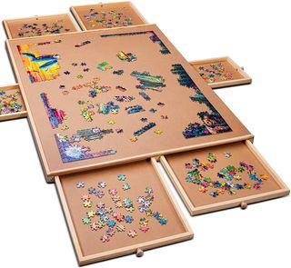 PLAYVIBE 1500 Piece Wooden Jigsaw Puzzle Table - 6 Drawers, Puzzle Board | 27” X 35” Jigsaw Puzzle Board Portable - Portable Puzzle Table | for Adults and Kids