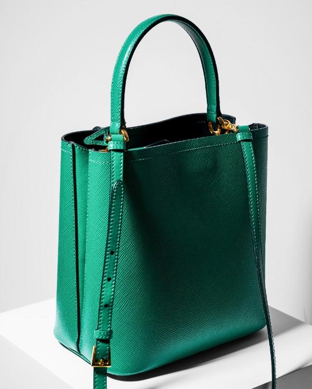 Emerald Small Saffiano Leather Prada Panier Bag