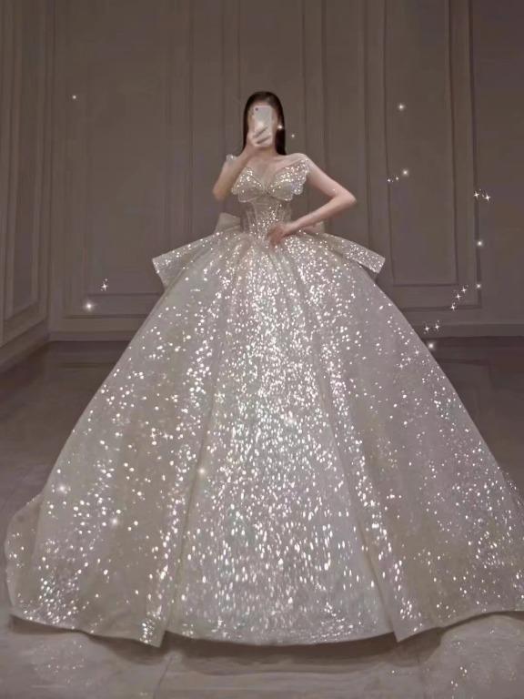 pre order white glitter off shoulder butterfly fishtail wedding