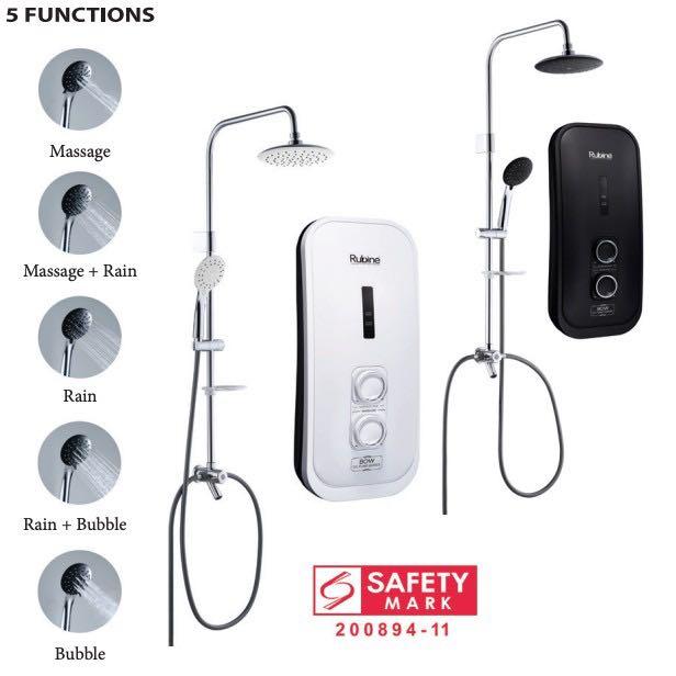 Rubine instant water heater with inverter DC pump and rain shower set