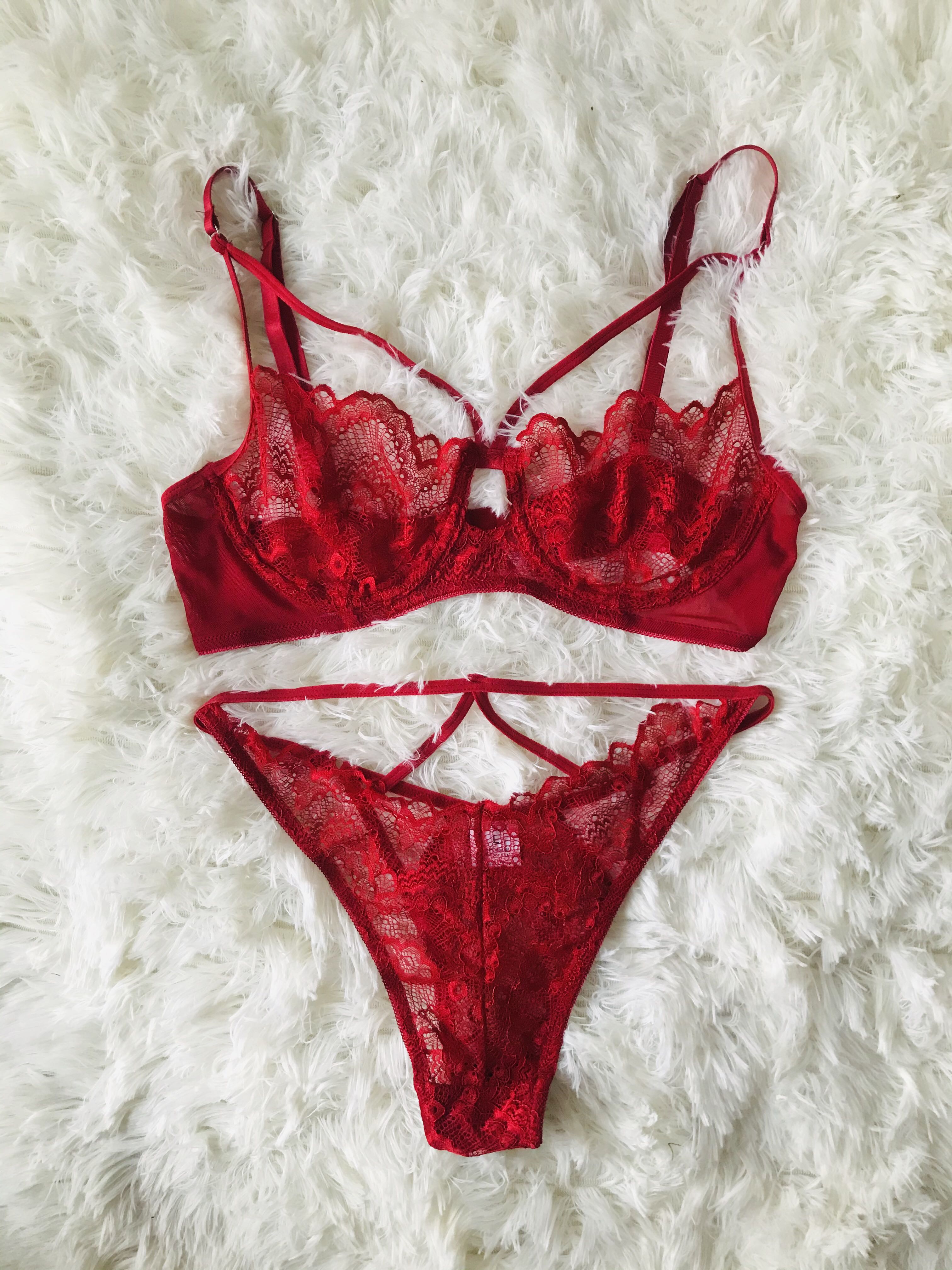 SHEIN RED LACE underwear set lingerie size large 10-12 £7.85 - PicClick UK