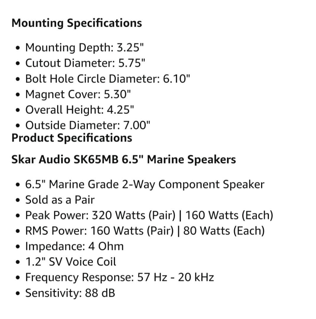 SKAR audio SK65MB 2 way marine full range 320 watt coxial speaker (1