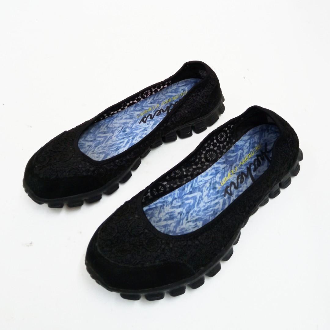 Skechers Black Lace Memory Foam Ballet Flats Women s Fashion