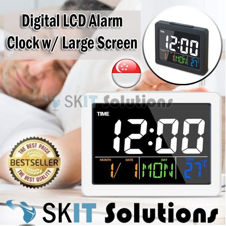 Alarm Clock Digital LED Light Display Portable Battery Large Mirror USB  Snooze