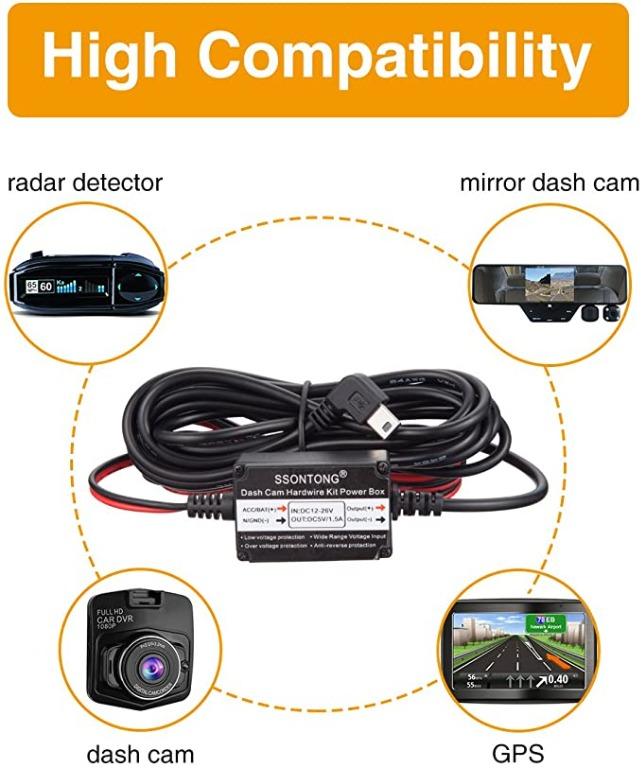 ssontong Dash Cam Hardwire Kit, Mini USB Port with Fuse,Low