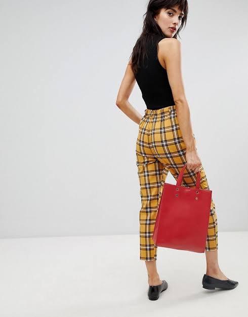 Stradivarius yellow tartan trousers outlet