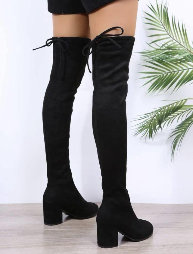 Tie Back Design Chunky Heeled Sock Boots Women s Fashion