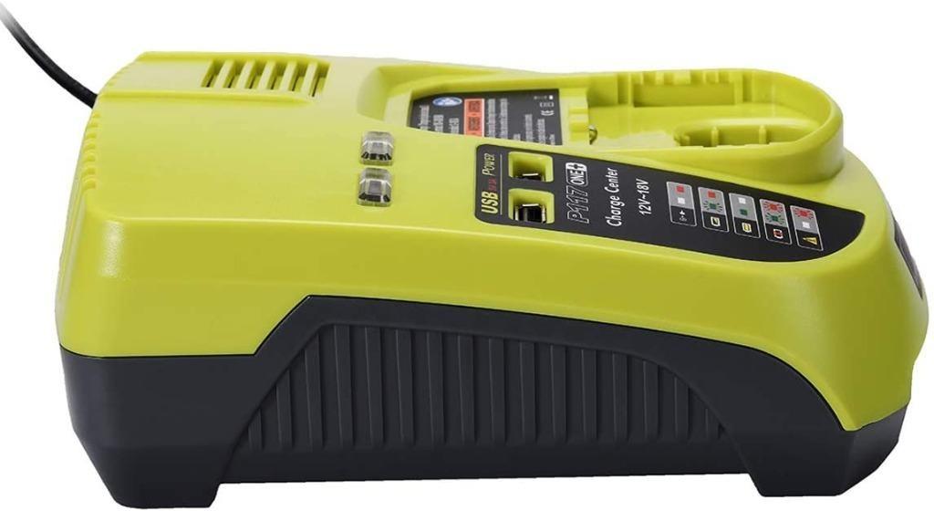 P117 Lithium Ion Dual Chemistry Battery Charger for Ryobi One+ 18V  Lithium-Ion NiCd NiMh Battery P100 P101 P102 P103 P104 P105 P107 P108 P118  with 2 USB Port 