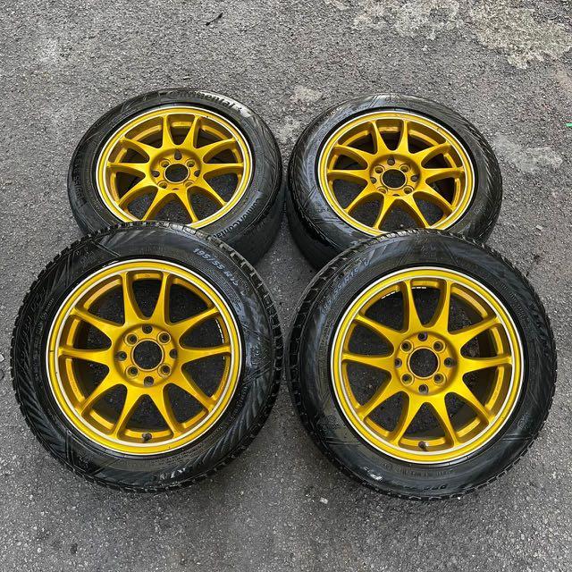 Work 15 inch sport rim Saga Flx tyre 70%, Auto Accessories on Carousell
