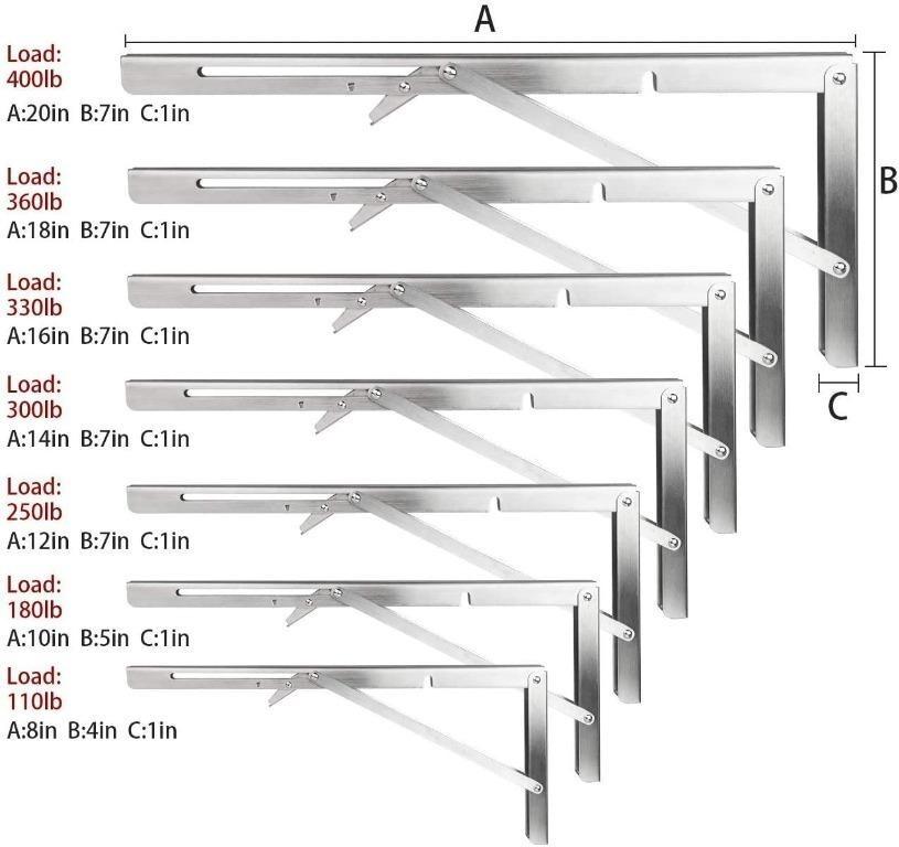 [YBR] Folding Shelf Brackets, 2pcs Heavy Duty Stainless Steel