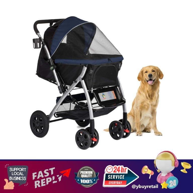 YBR HPZ Pet Rover XL Extra Long Premium Heavy Duty Dog Cat Pet Stroller Travel Carriage with Convertible Compartment Zipperless Entry Pump Free