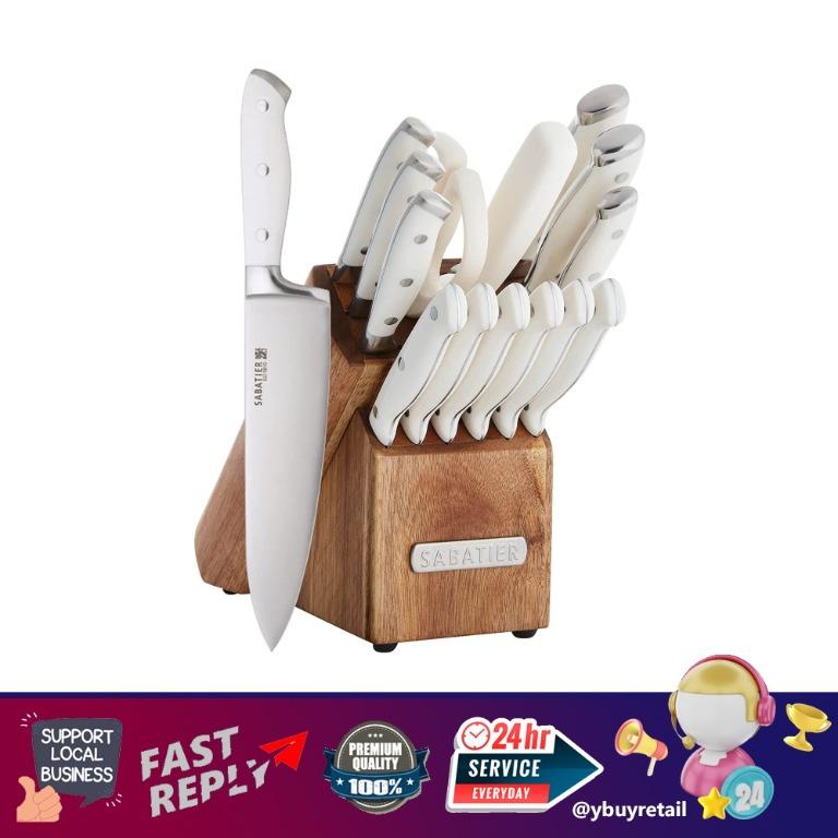 Sabatier Triple Rivet Knife Block Set, 15-Piece, Black 