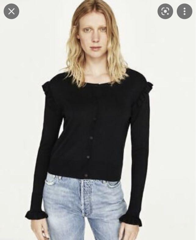 Zara knit frill cardigan in black Women s Fashion Tops