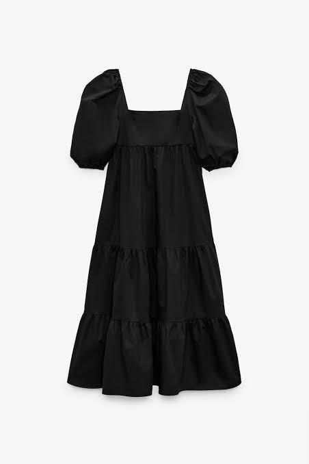black puff sleeve dress zara ZARA Black Balloon Sleeve Ruffle Collar Button Mini Fit & Flare A-Line   Brie