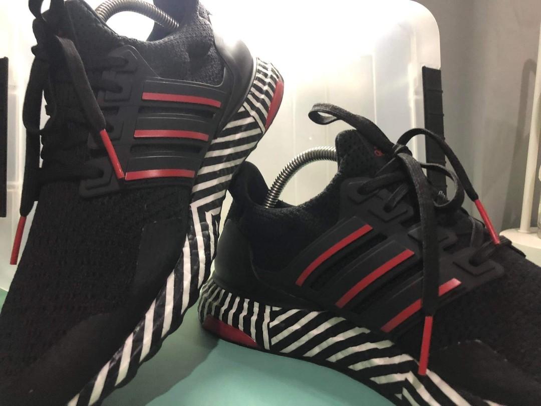 ultra boost black with red stripes