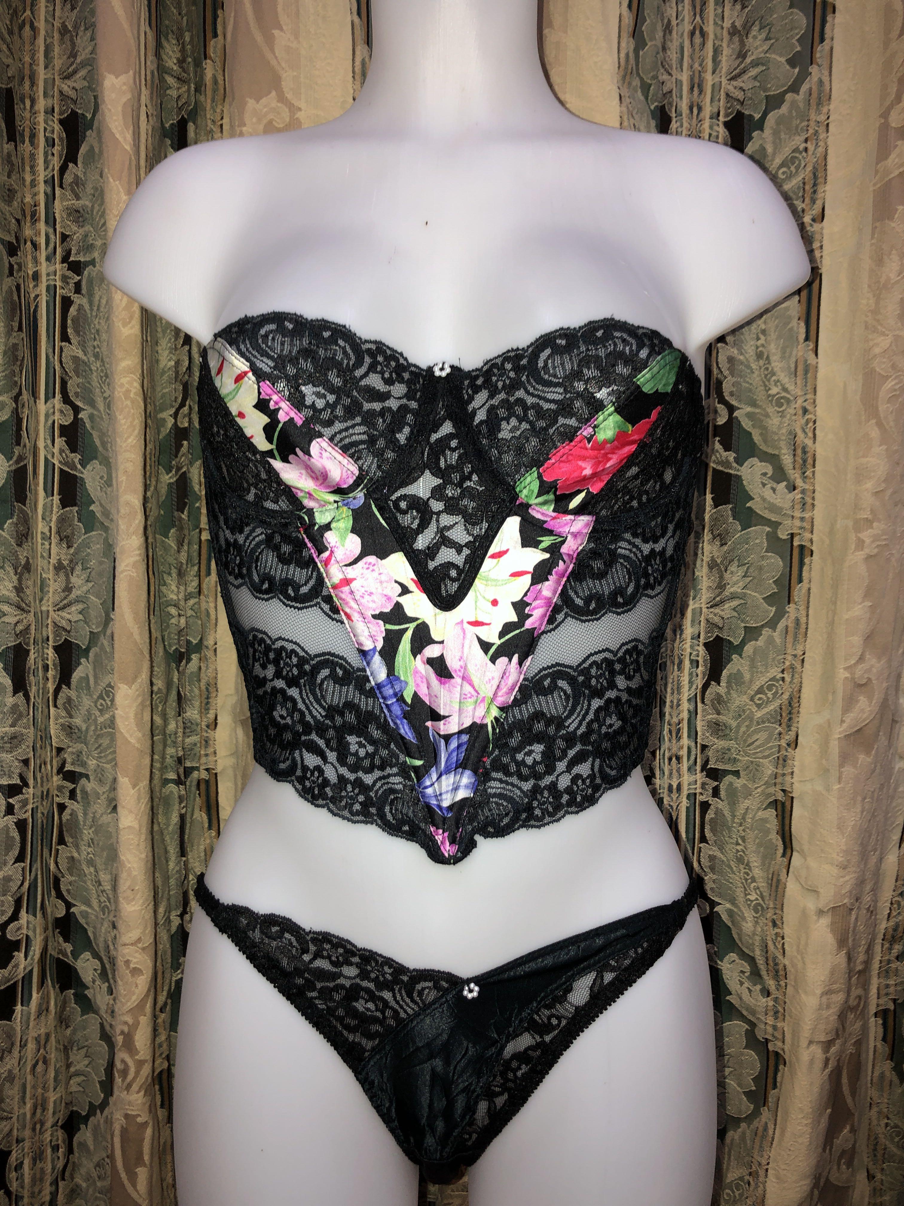 AUTH Christian Dior Intimates Black and Floral Bustier Corset with Undies  Set [Authentic / Legit] [VTG / Vintage], Luxury, Apparel on Carousell