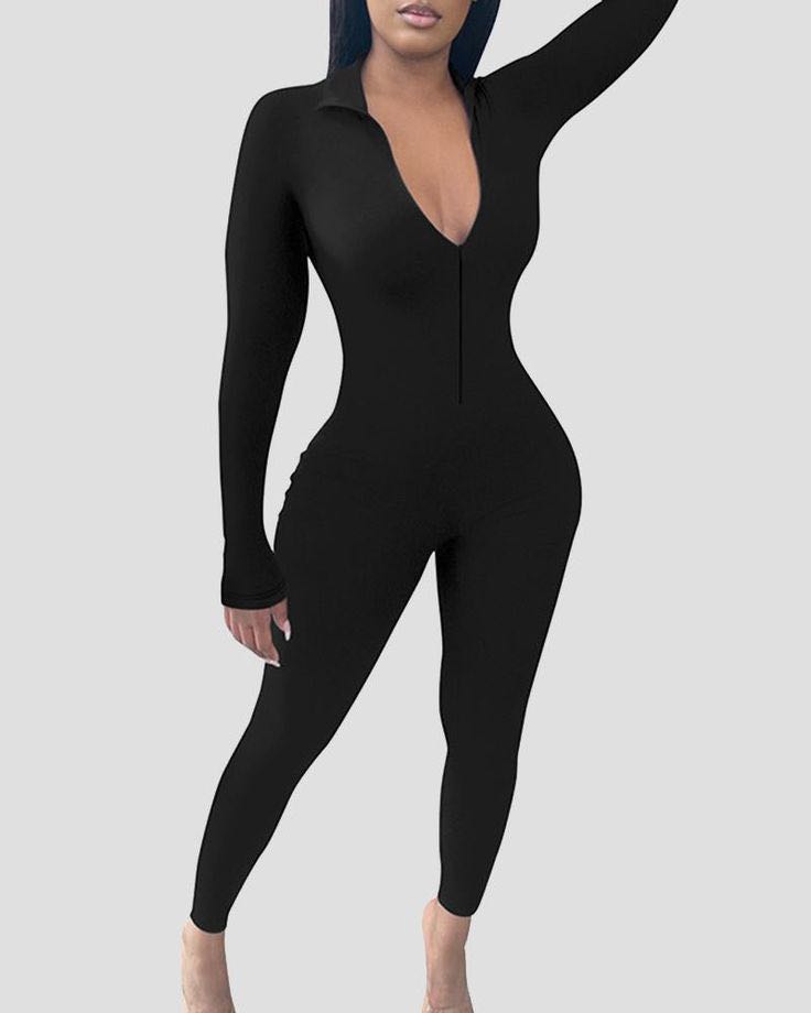 Black Playsuit with Collar, Women's 