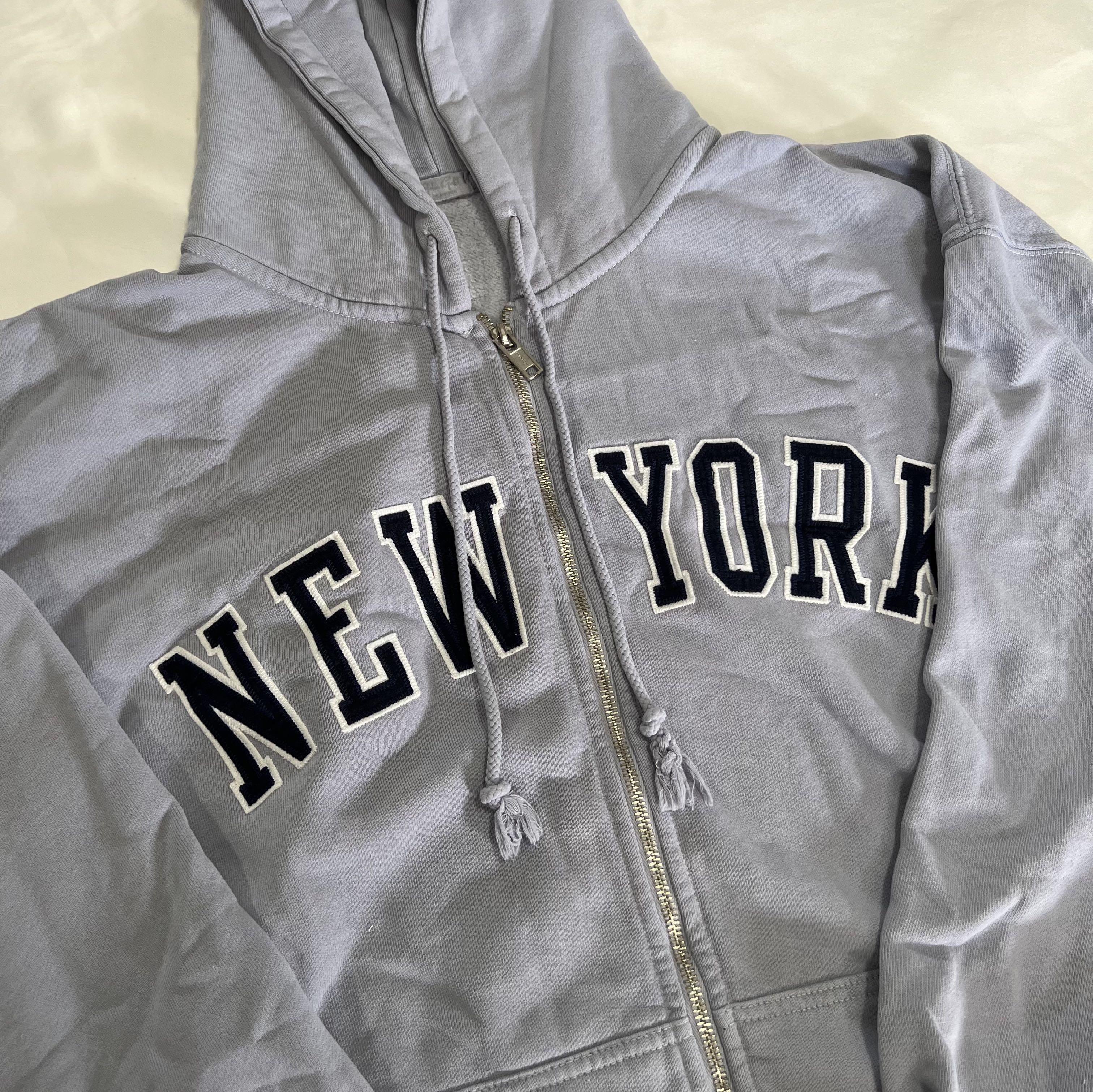 brandy melville periwinkle christy new york jacket pull up zip up hoodie long sleeve sweater sweatshirt oversized zip up