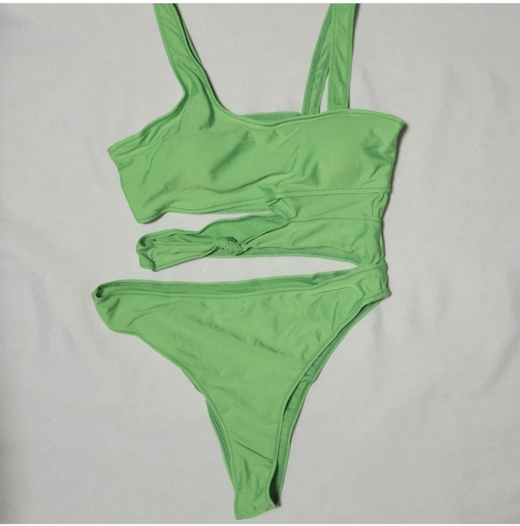 Bright green one piece asymmetrical swimwear, Women's Fashion, Swimwear