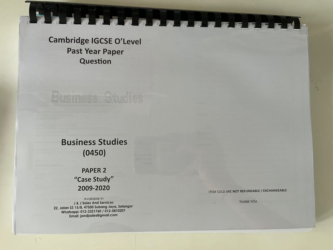 Cambridge IGCSE O Level Business Studies 0450 Paper 2 “Case Study” Past