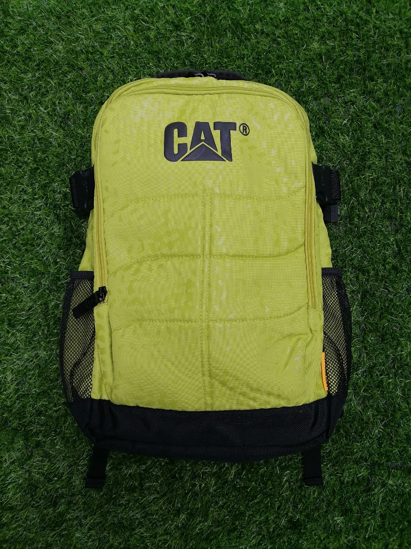 Caterpillar Yellow Green Backpack with laptop compartment and several