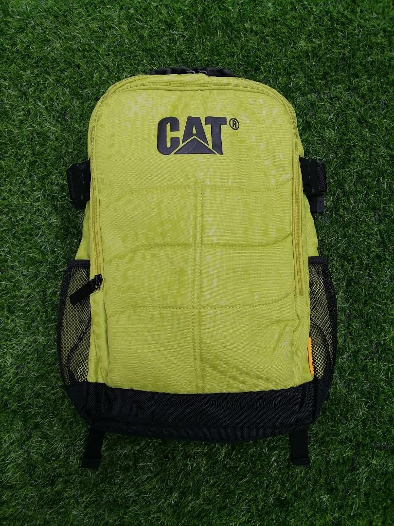 Caterpillar Yellow Green Backpack with laptop compartment and several