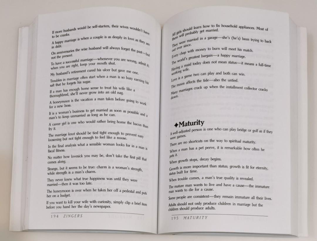COMPLETE BOOK OF ZINGERS. OVER 5000 PERFECT ONELINERS, Hobbies & Toys, Books & Magazines