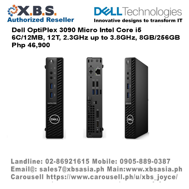Dell OptiPlex 3090 Micro Intel Core i5 6C/12MB, 12T, 2.3GHz up to 3.8GHz, 8GB/256GB, Computers