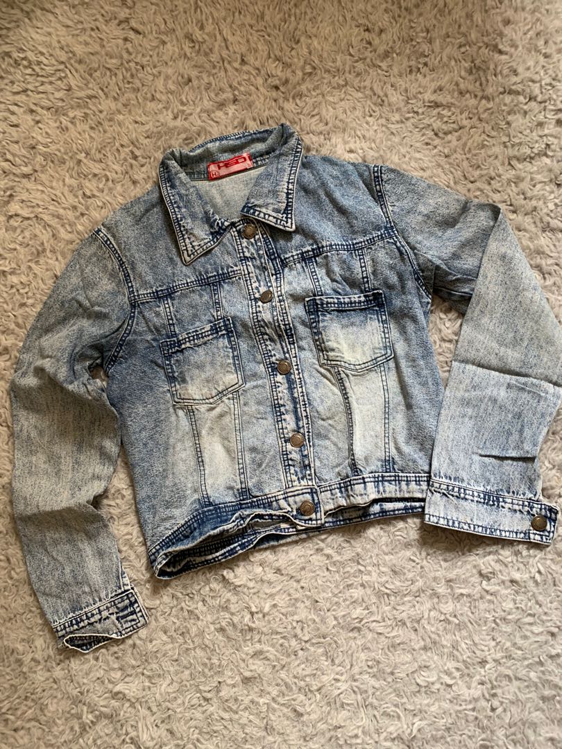 Denim Jacket Crop Blue Acid, Fesyen 
