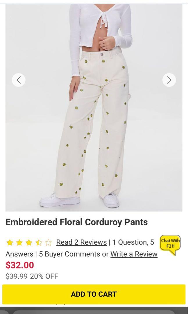 Floral Wide Leg Corduroy Pants, Women's 