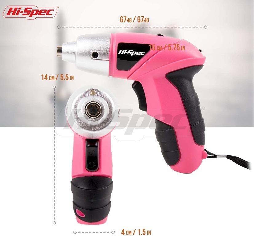 Hi Spec 27 Piece Pink 4.8V Electric Cordless Power Screwdriver Set. Rechargeable Battery Screwdriving with 23 Popular Bit Sizes for The Home Office Mobile Phones Gadgets Mobile Gadget Accessories Othe...