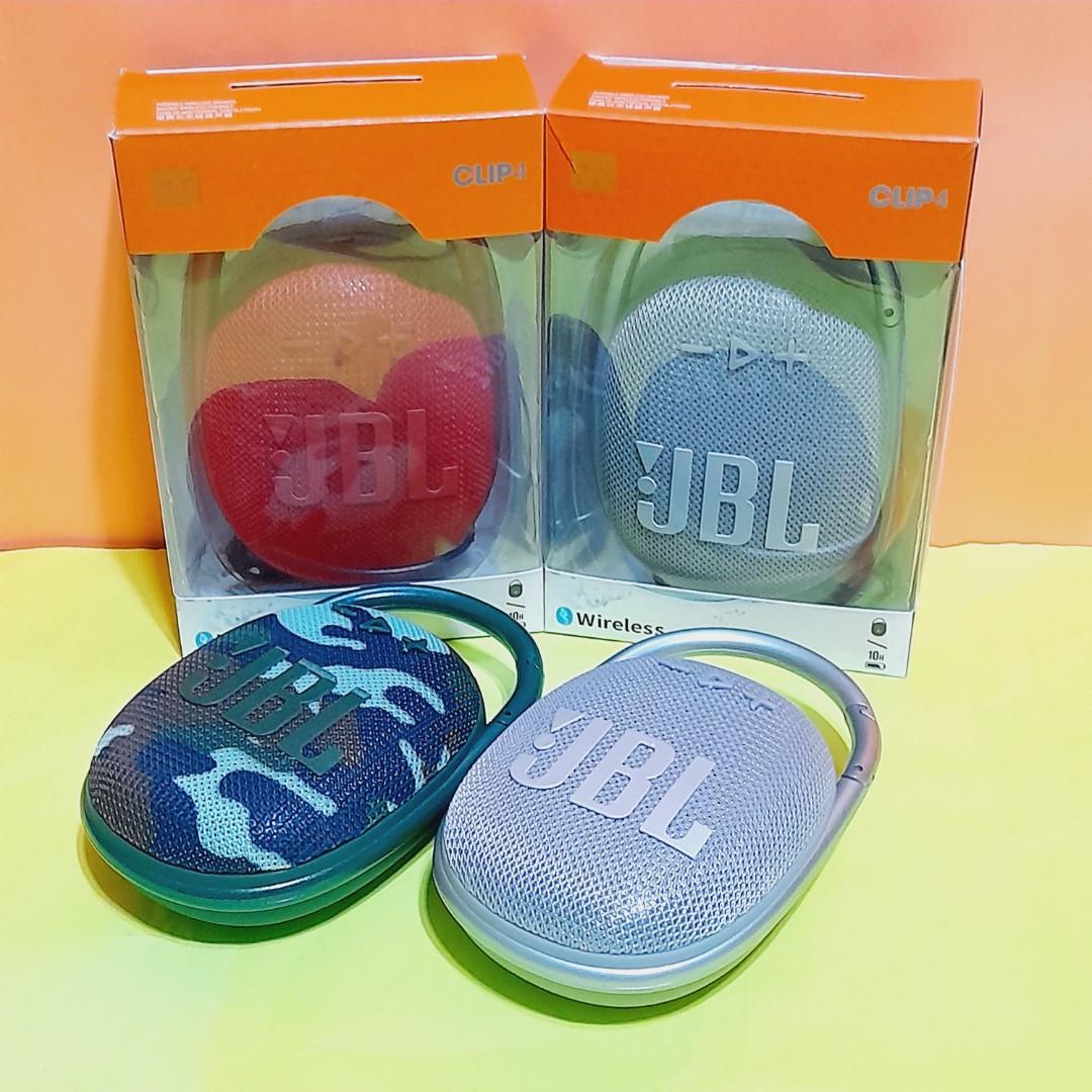 JBL CLIP 4 BLUETOOTH SPEAKER (Category: Soundbars, Speakers & Amplifiers) located in Paranaque City. Submitted by audioaddict0517 (Listing ID 1163861536, Image 2). Description: Model: Clip4 * Color: Red, Blue, Black, Camouflage, Grey * Transducer: 40mm / 1.5" * Output power: 5W RMS * Frequency response: 100Hz – 20kHz * Signal-to-noise ratio: >85dB * Battery type: Lithium-ion polymer 3.885Wh * Battery charge time: 3 hours (5V/500mA) * Music play t
