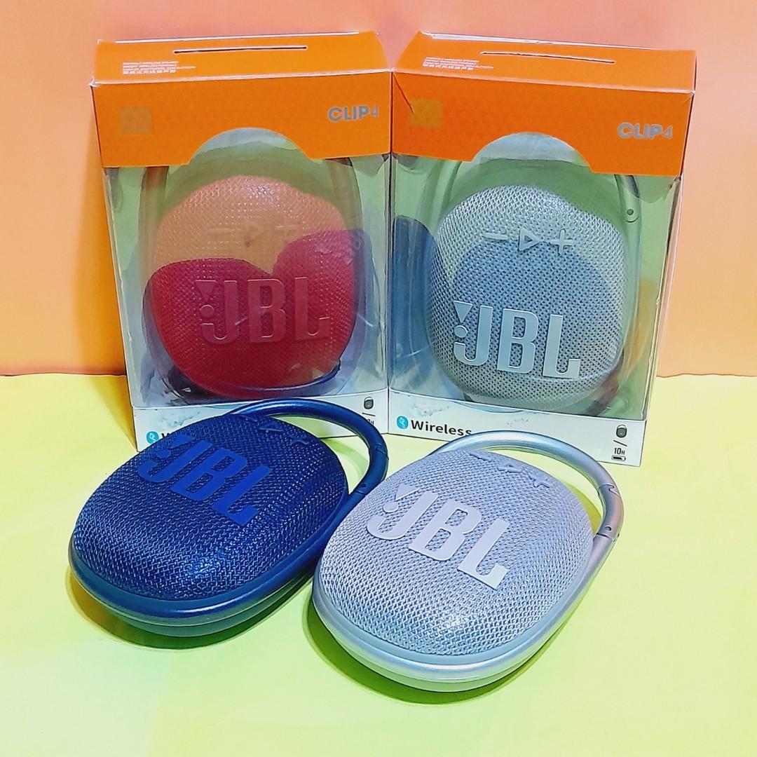 JBL CLIP 4 BLUETOOTH SPEAKER (Category: Soundbars, Speakers & Amplifiers) located in Paranaque City. Submitted by audioaddict0517 (Listing ID 1163861536, Image 3). Description: Model: Clip4 * Color: Red, Blue, Black, Camouflage, Grey * Transducer: 40mm / 1.5" * Output power: 5W RMS * Frequency response: 100Hz – 20kHz * Signal-to-noise ratio: >85dB * Battery type: Lithium-ion polymer 3.885Wh * Battery charge time: 3 hours (5V/500mA) * Music play t