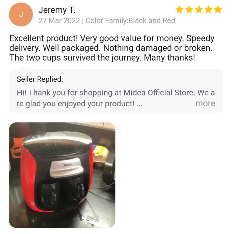 Midea black and red coffee maker with 2 Cups Capacity and 60Hz Voltage