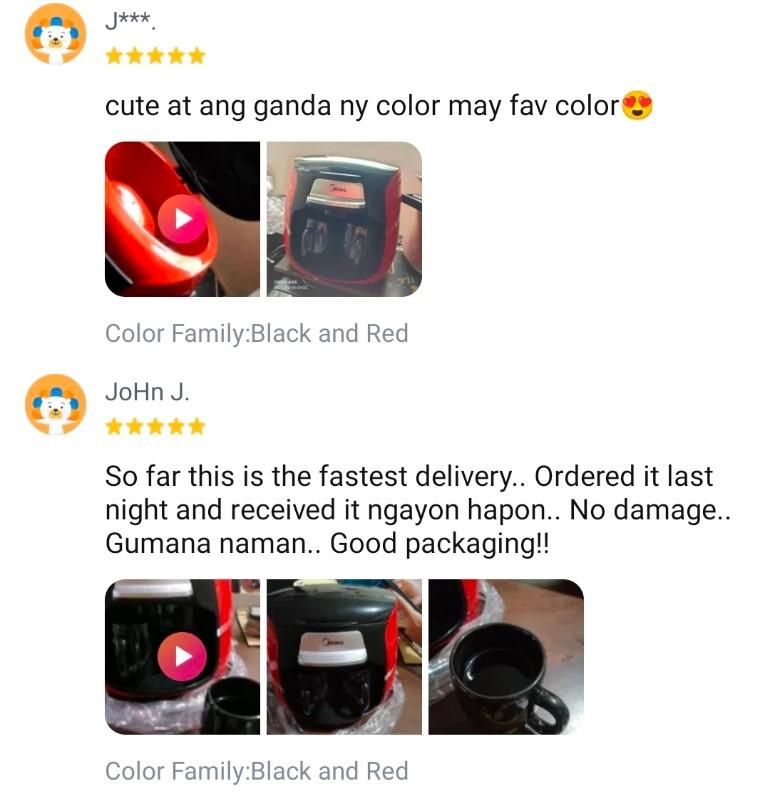 Midea black and red coffee maker with 2 Cups Capacity and 60Hz Voltage