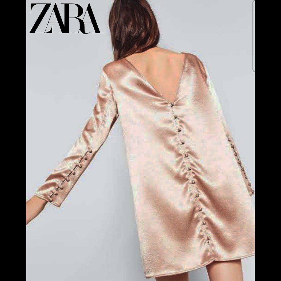 Mini dress zara rose gold satin full 
