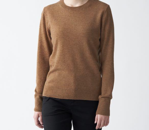 Muji Yak Wool Blend Brown Crewneck Pullover Sweater Women s Fashion Tops Longsleeves on Carousell