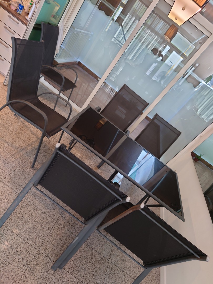 outdoor furniture glass table set for 6 people, Furniture & Home Living