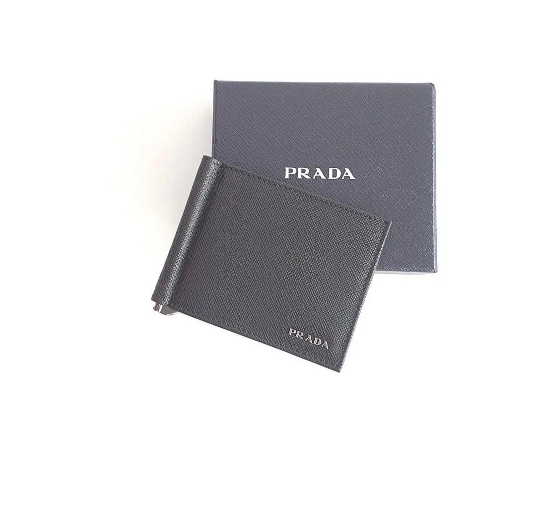Prada black Saffiano money clip + card holder 2MN077, Luxury, Bags