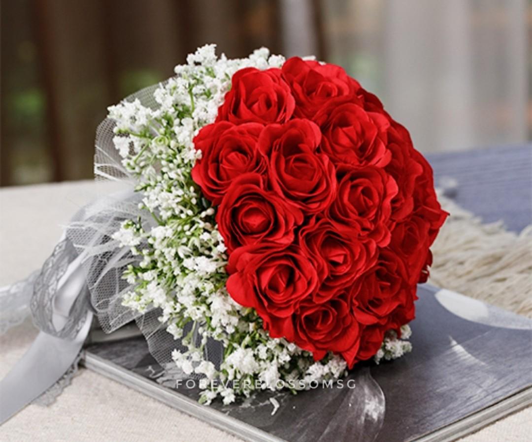 PWS Wedding Artificial Flower Bouquet Bridal ROM Pastel Pink Rose White