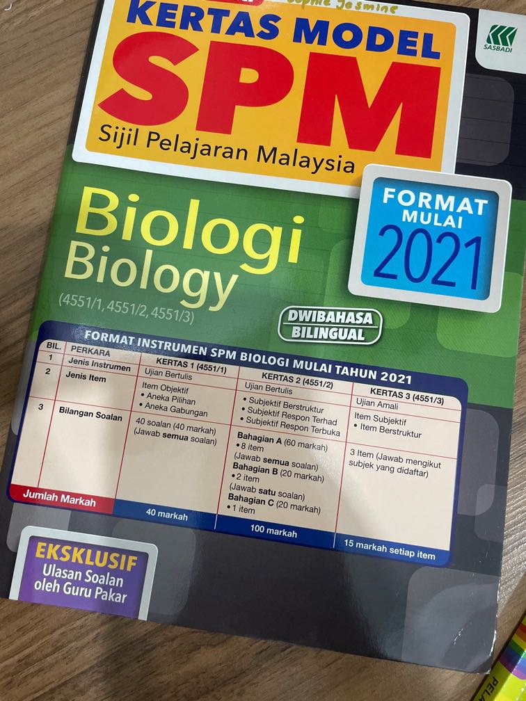 SASBADI KERTAS MODEL SPM FORMAT KSSM TINGKATAN 4,5 biologi biology